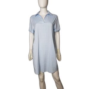 Southern Tide Dress Womens Medium Blue Gingham Check brrr Cooling Pockets Summer